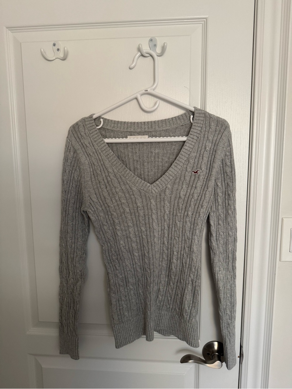 Hollister Gray Cable-Knit V-Neck Sweater